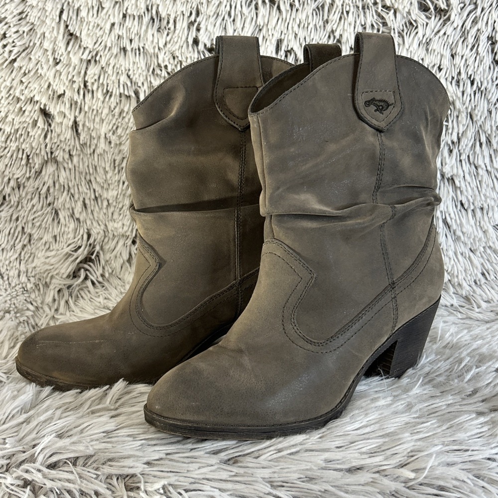 Ladies RocketDog Brown Suede Cowboy Slouch Boots Size 8 Heeled Pull On‎ Booties